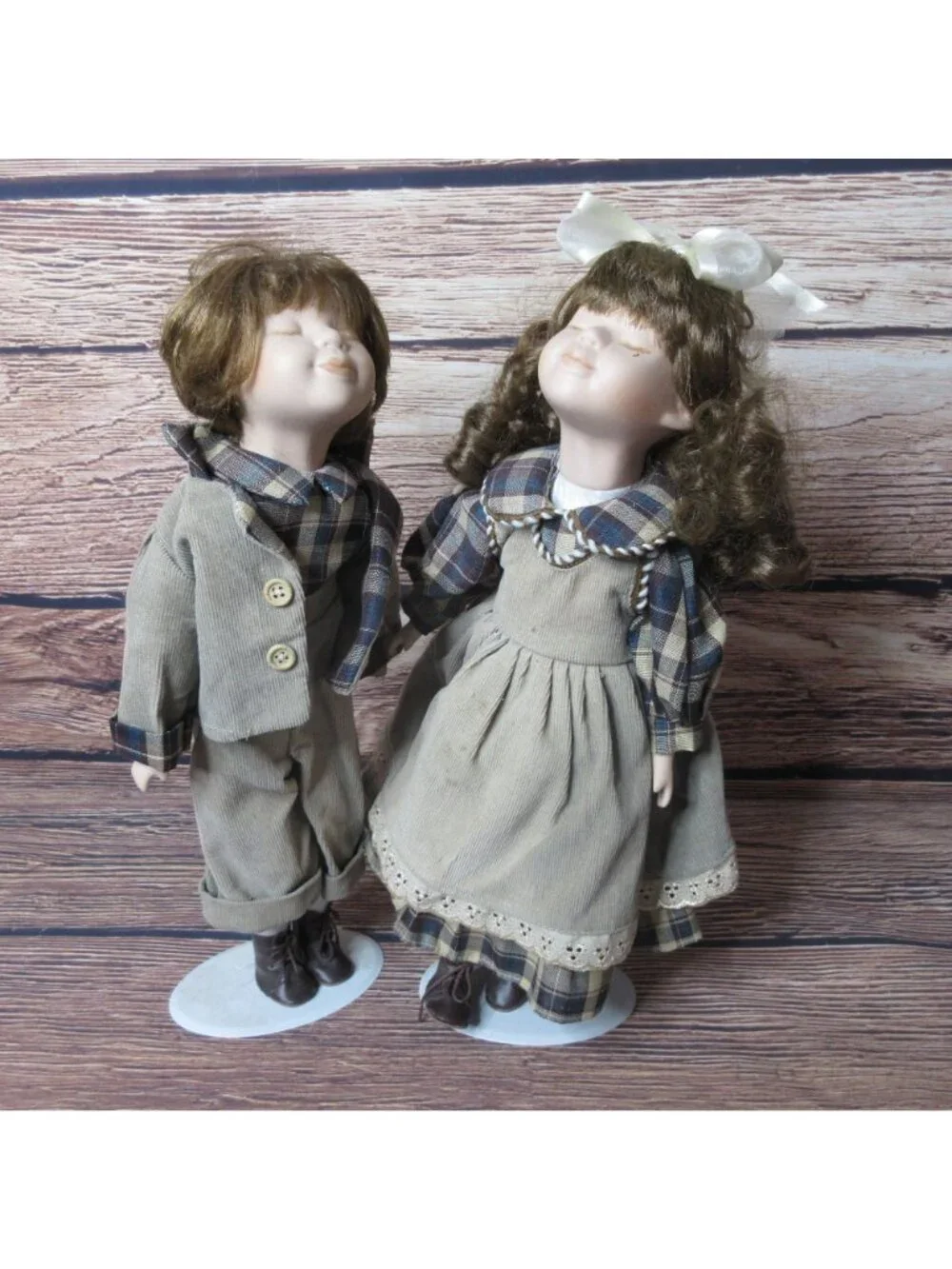 Pair Unique Victorian Kissing Porcelain Dolls Boy & Girl 14